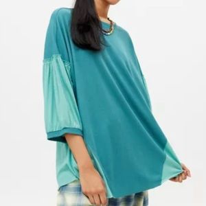 UO Krissy Oversized Spliced Dolman Tee in Terqoise